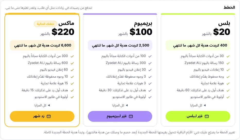 خطط عضوية زيادات الثلاث: بلس وبريميوم وماكس مع السعر الشهري والهدية وأهم المزايا